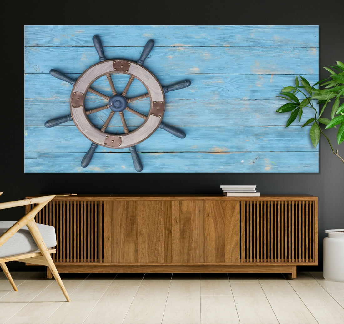 Old Ship Steering Wheel Nautical Wall Art Antique Art Canvas Print Vintage Art Ship Wheel Canvas Sailing Art Framed