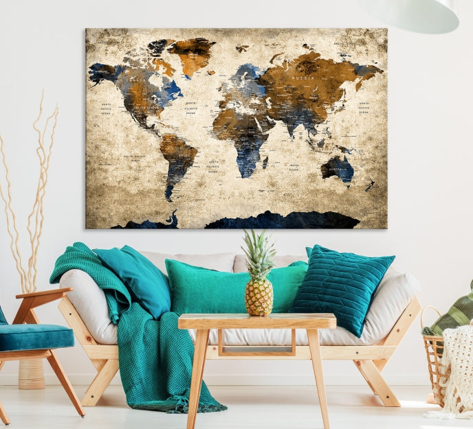 Modern World Map Canvas Print Wall ArtA Stylish & Informative Decor Piece for Your Home or Office