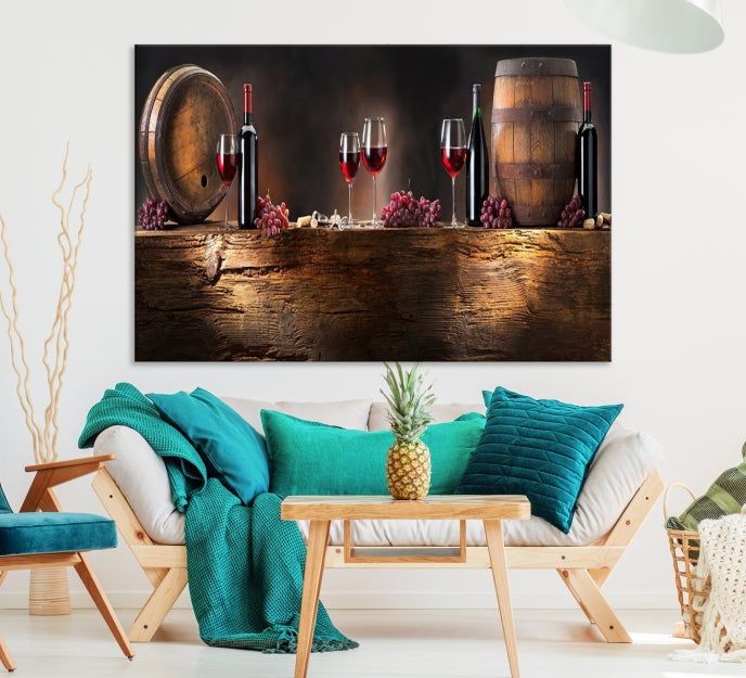 Wine and Barrels Large Wall Art Canvas Print