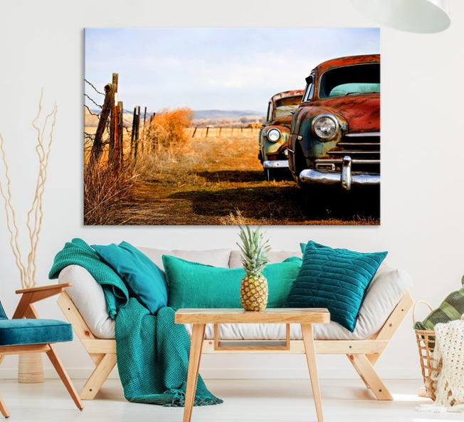 Old Rustic Classic Car Large Wall Art Canvas Print