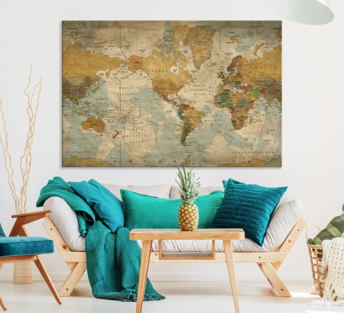 Upgrade Your Decor with a Touch of Grunge & Vintage Style - Our Modern Travel World Map Canvas Print Wall Art