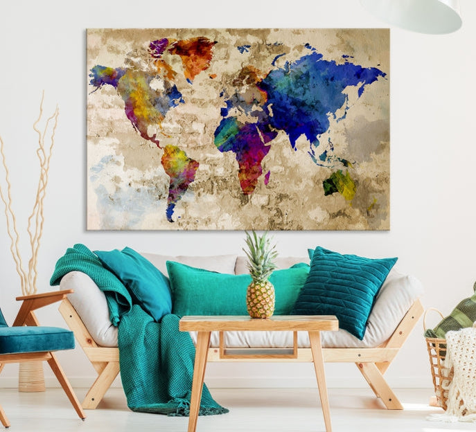 Add a Pop of Color & a Touch of Vintage Style to Your Modern DecorOur Travel World Map Canvas Print Wall Art