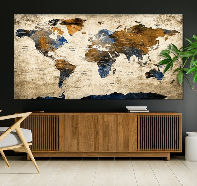 Grunge Style World Map Wall Art Canvas Print