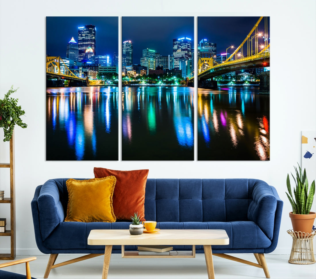 Downtown Pittsburgh at Night Canvas Wall Art Towers Skyline Canvas Print