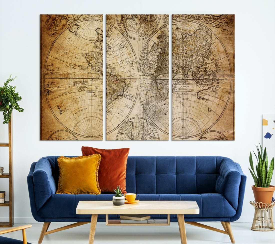 Industrial Detailed Push Pin World Map Travel Map of the World Canvas Print