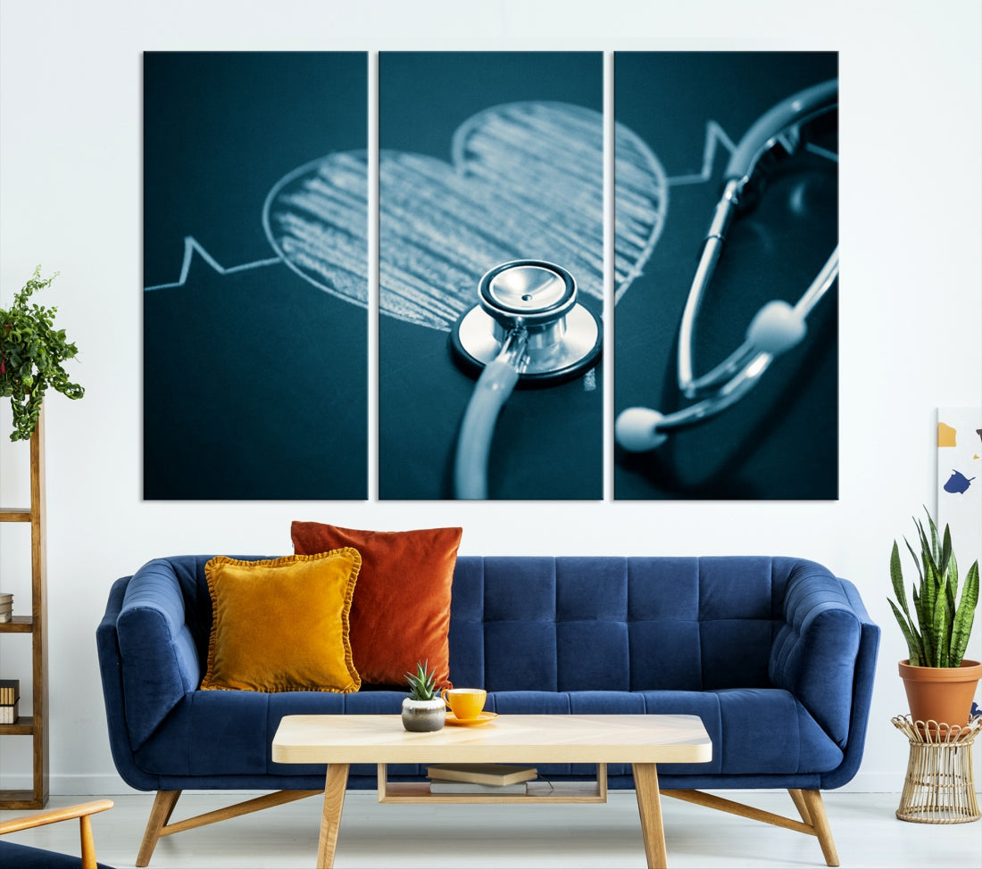 Stethoscope Wall Art Canvas Print Doctor Health Artwork Framed Ready to Hang