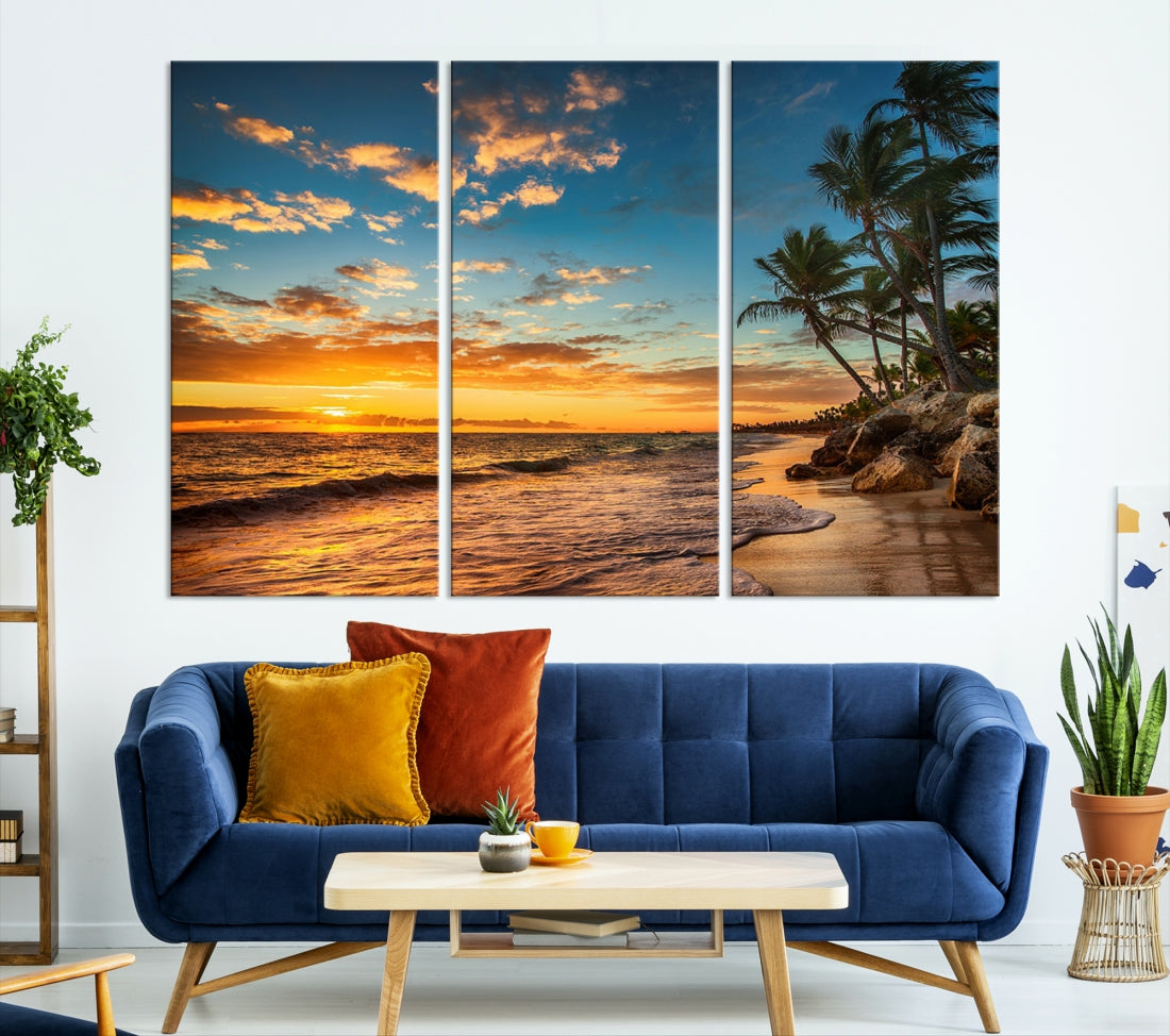 Tropical Beach and Sunset Artwork Wall Art Canvas Print for Living Room Bedroom Decor