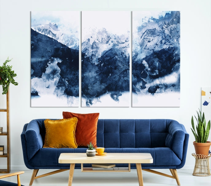 Make a Bold Statement with Our Large Abstract Navy Blue Mountain Wall Art Canvas PrintA Unique & Eye-catching Decor