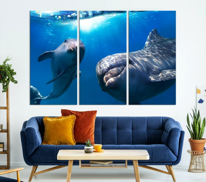 Large Dolphin Wall Art Underwater Canvas Print