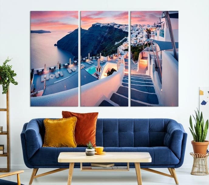Greece Santorini Photograph Wall Art Sea Ocean Canvas Print for Office Wall Decor