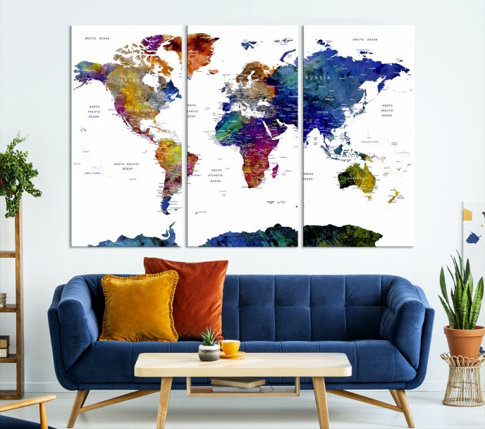 Add a Touch of Modern Elegance to Your Decor with Our Large Marble Style World Map Canvas Print Wall Art