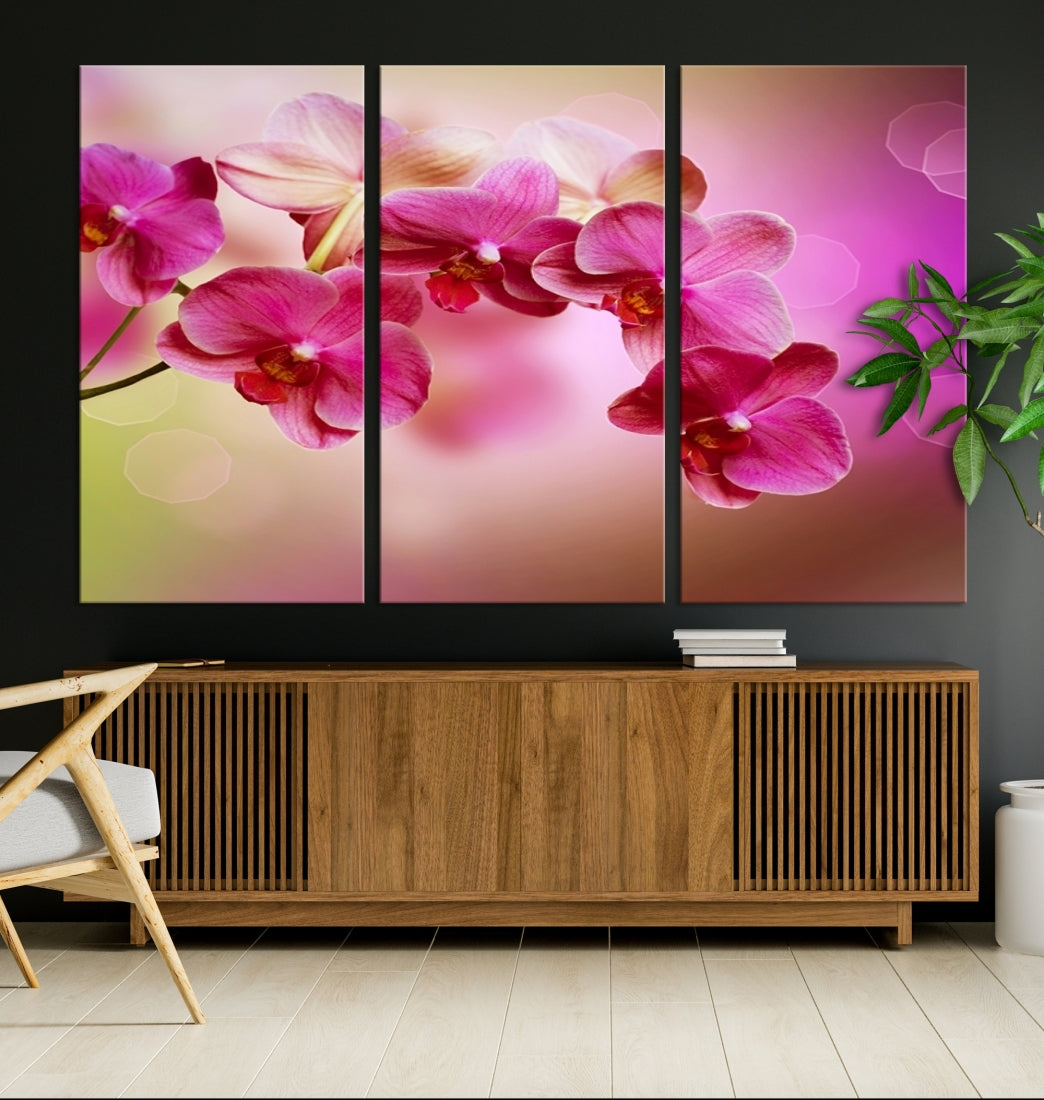 Large Wall Art Floral Canvas PrintPink Orchids on Pink Blurry Background