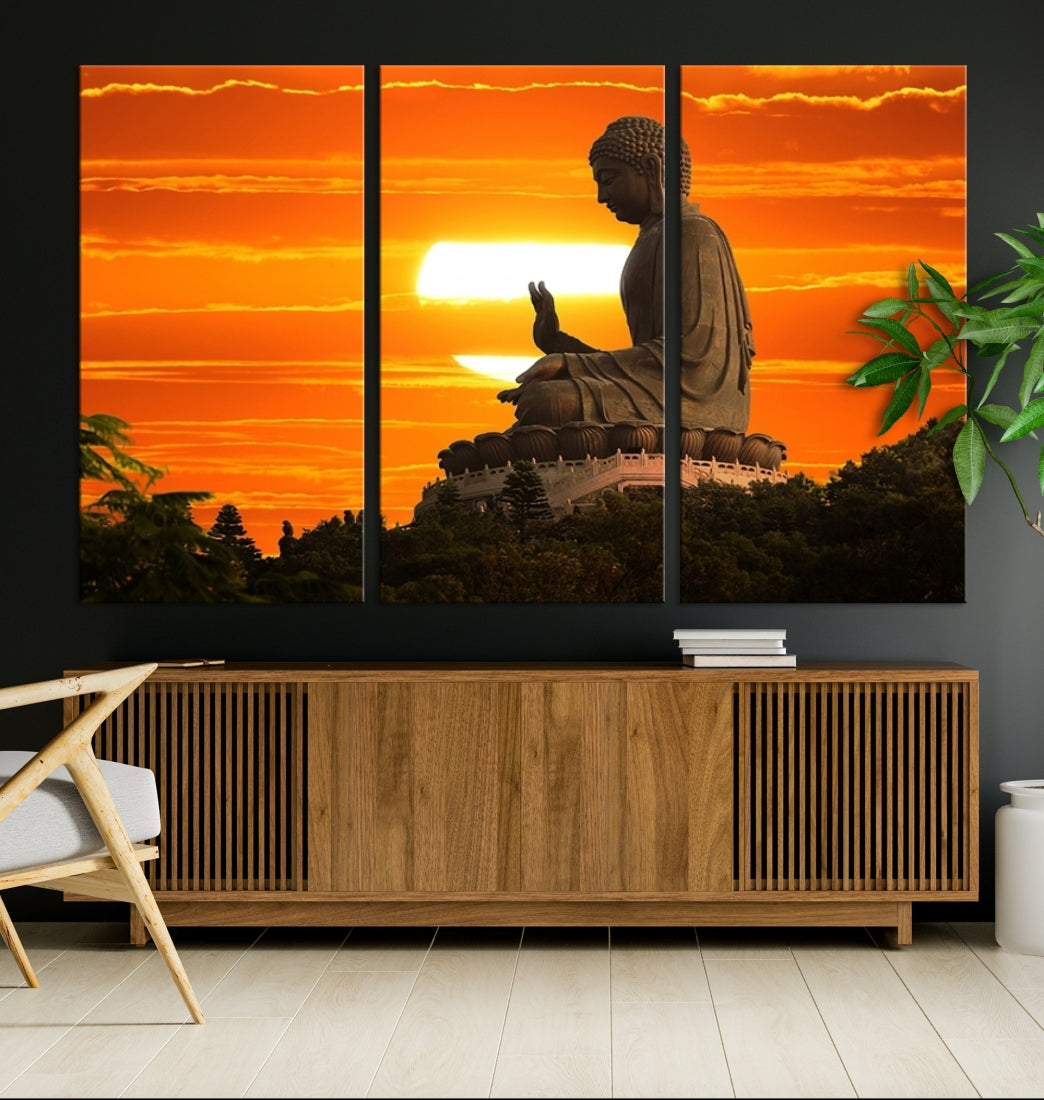 Large Wall Art Great Buddha Statue at Sunset Canvas Print