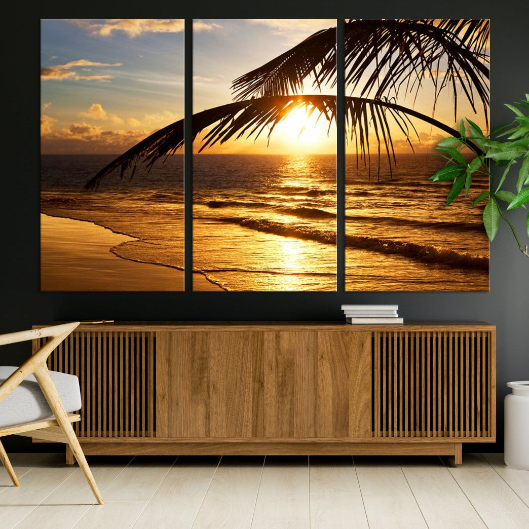 Tropical Beach Sunset Ocean Nature Landscape Large Canvas Art Print for Wall Decor