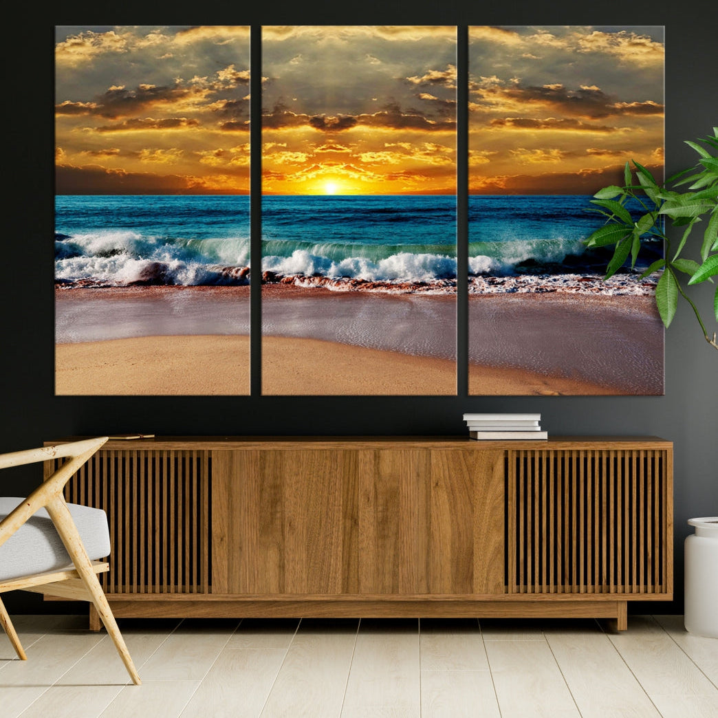 Sunset Seascape View Beach Canvas Print Coastal Wall Art for Living Room Decor