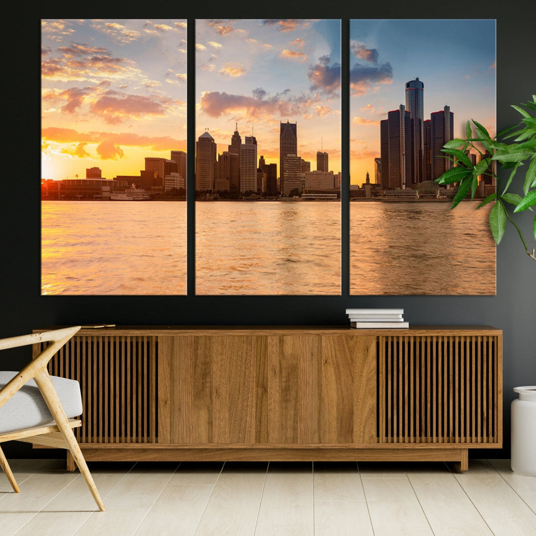 Detroit City Picture Print Large Framed Wall Art Skyline Canvas Print