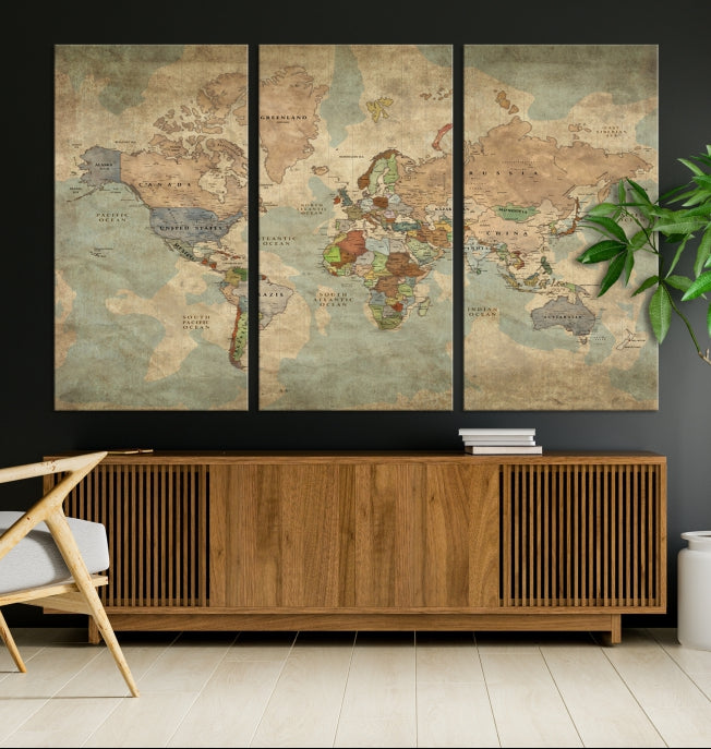 Elegantly Upgrade Your Decor with Our Modern Vintage Style World Map Canvas Print Wall ArtA Stylish & Informative