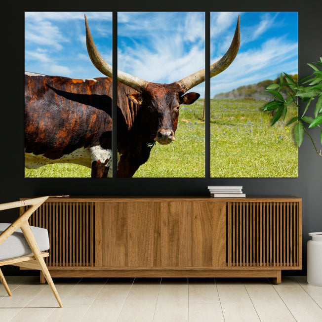 Large Texas Longhorn Cow Wall Art Animal Canvas Print
