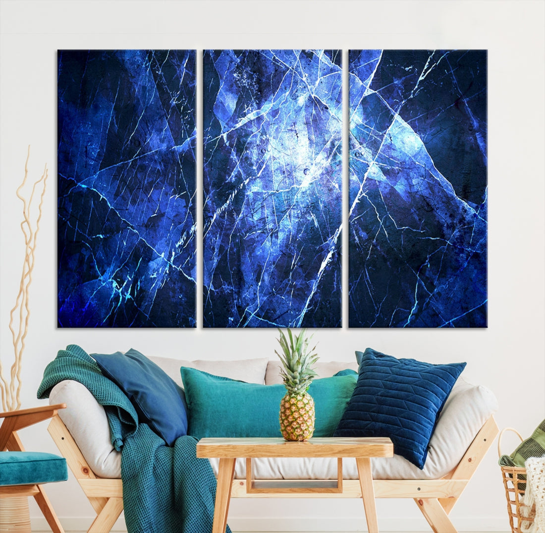 Ice Cracking Blue Abstract Canvas Print Large Wall Art Abstract Marble Canvas Art Blue Wall Art Painting Framed Ready to