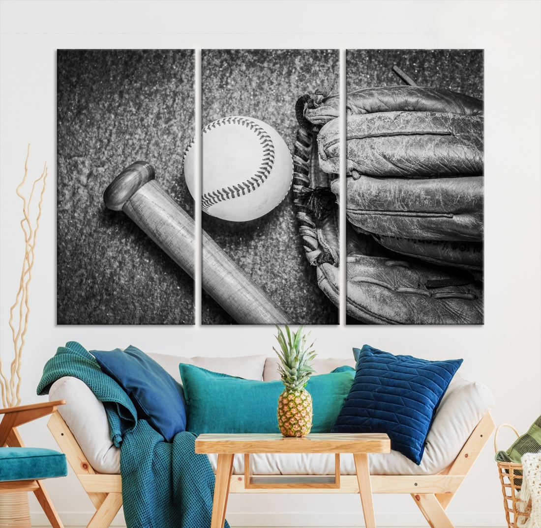 Vintage Baseball Glove and Bat Sports Wall Art Retro Canvas Print