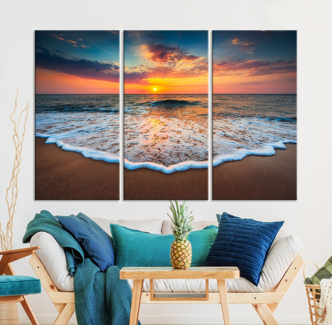 Extra Large Sunset Beach Coastal Wall Art Canvas Print for Living Room Decor