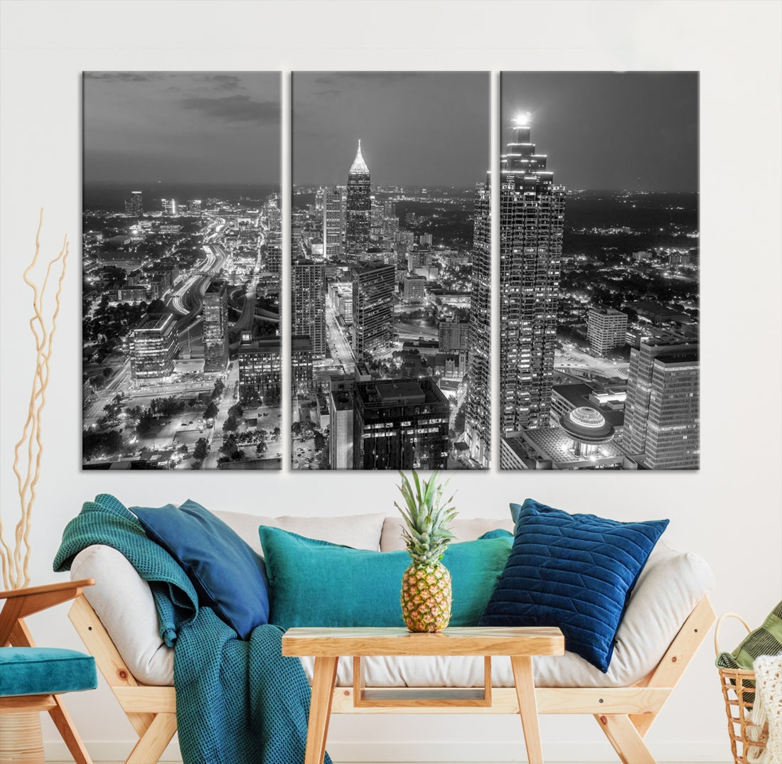 Bring the Beauty of Atlanta to Your Walls with Our Black & White City Skyline Wall Art Canvas Print