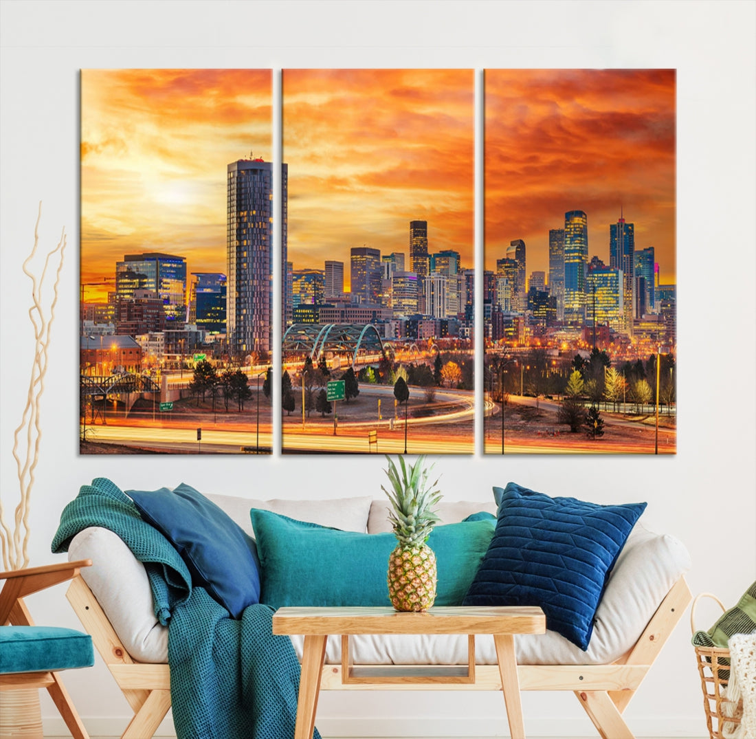 Thrilling Sunset Denver Wall Art Print Cityscape Picture Canvas Print