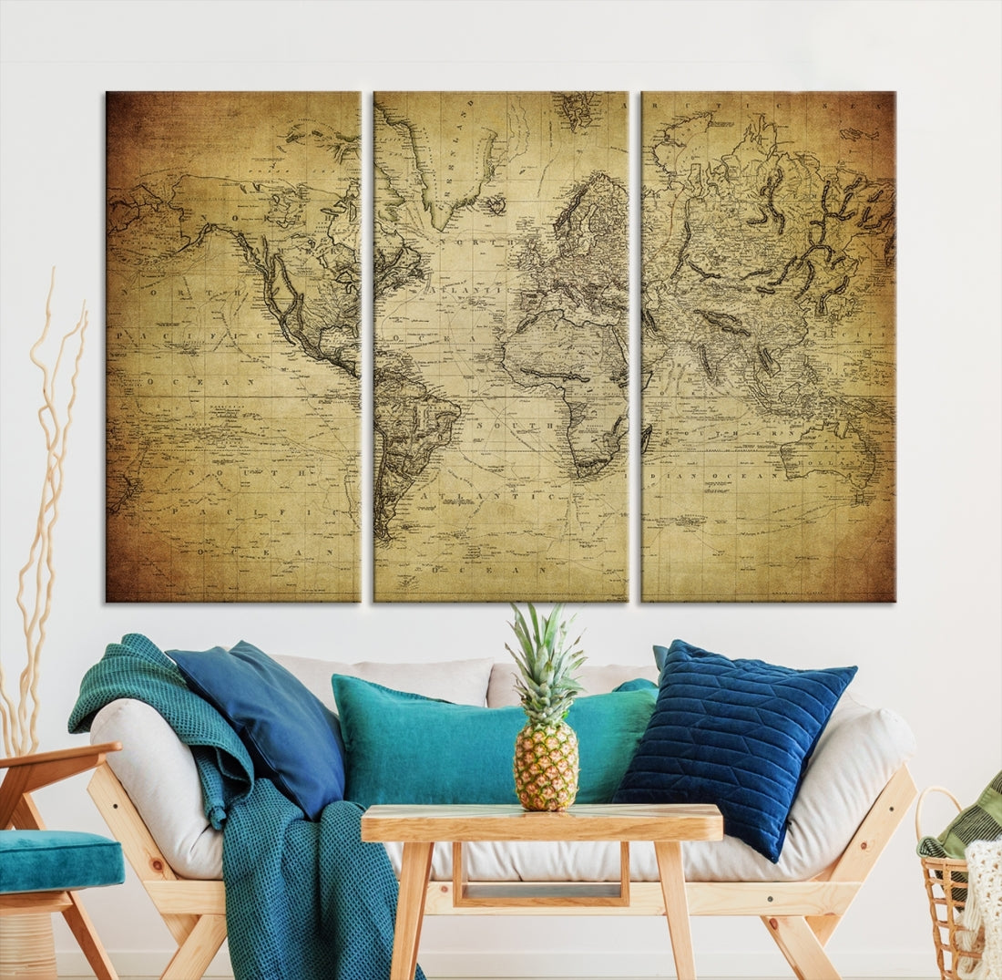 Antique Wall Art World Map Canvas Print