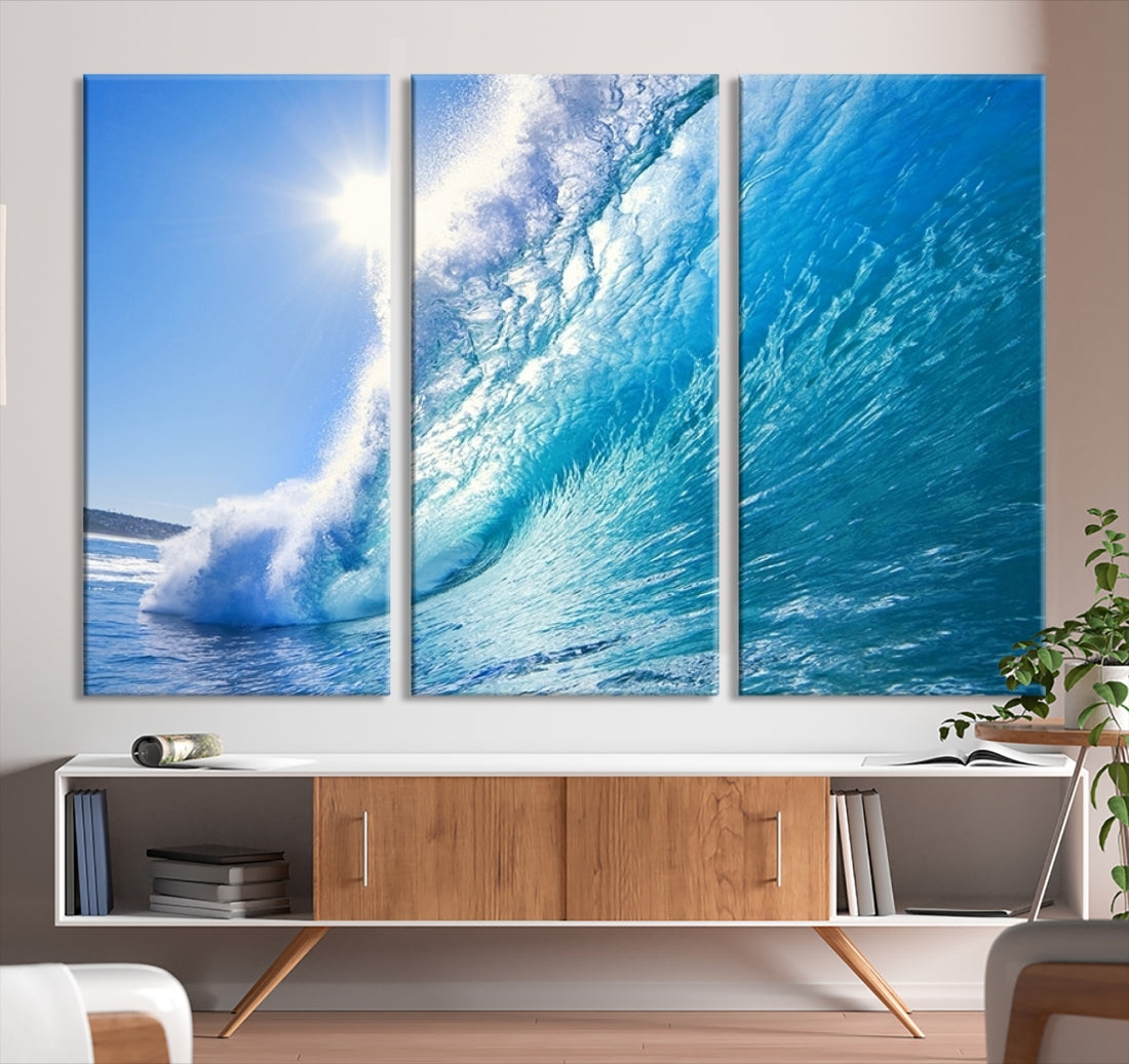 Extra Large Wall Art Canvas Amazing Shiny Big Wave Inside