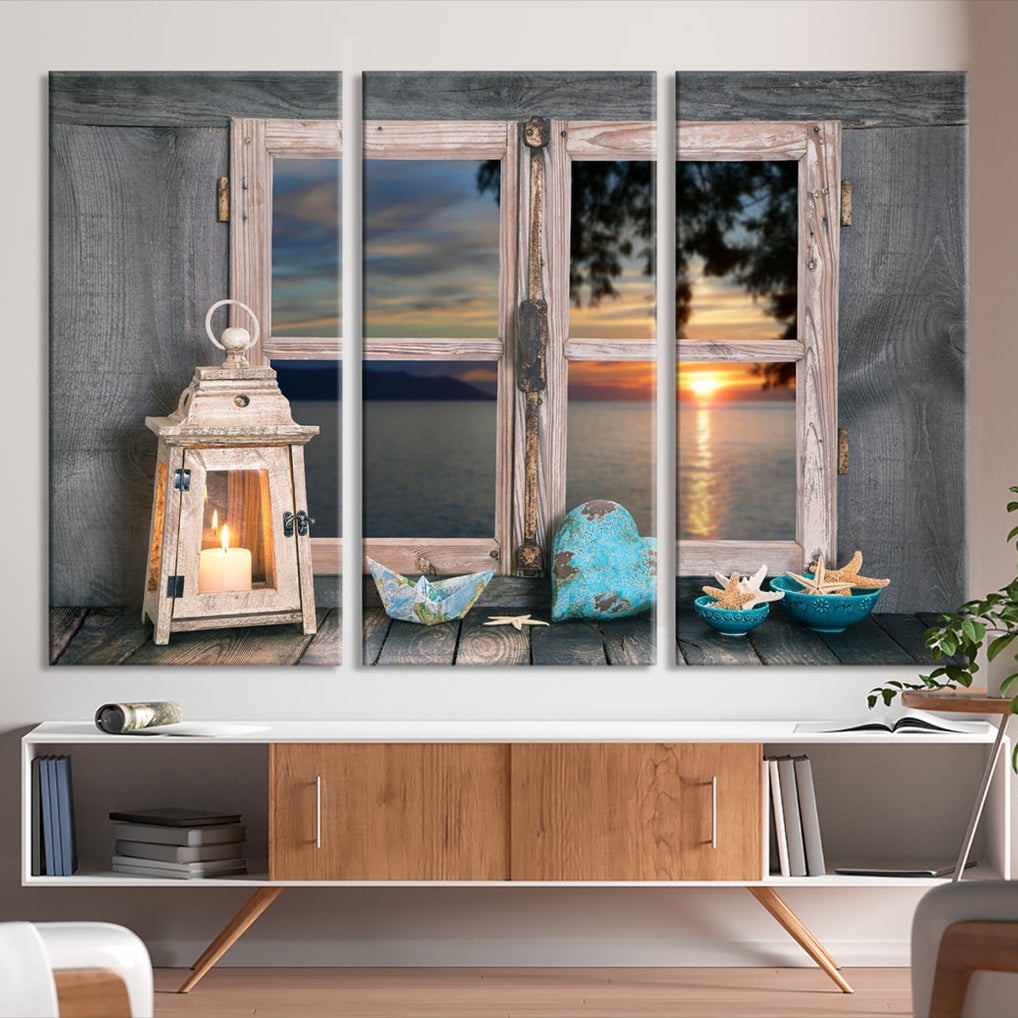 High Quality Sunset from the Window Landscape Canvas Wall Art Print Soft Apartment Decoration