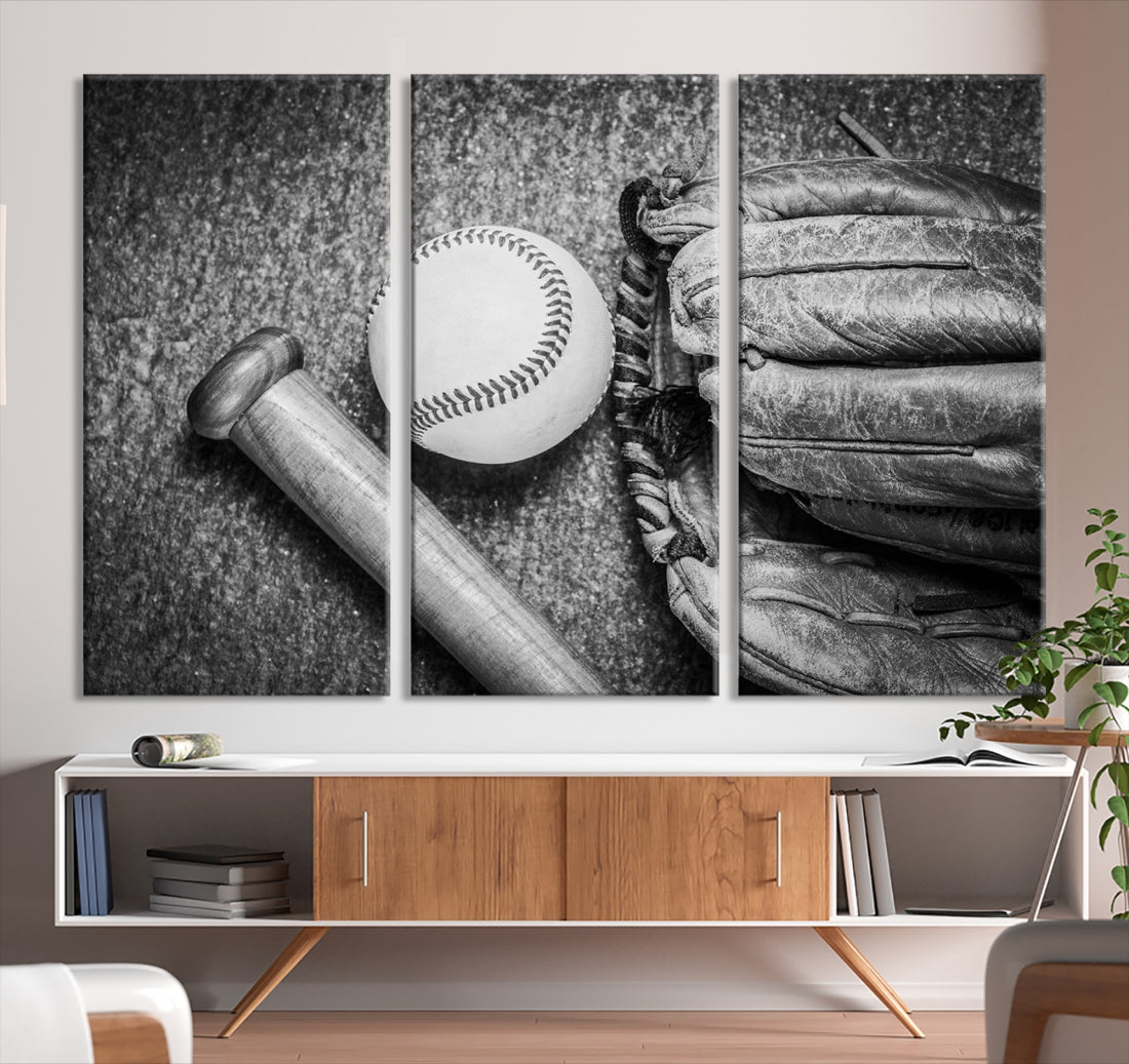 Vintage Baseball Glove and Bat Sports Wall Art Retro Canvas Print
