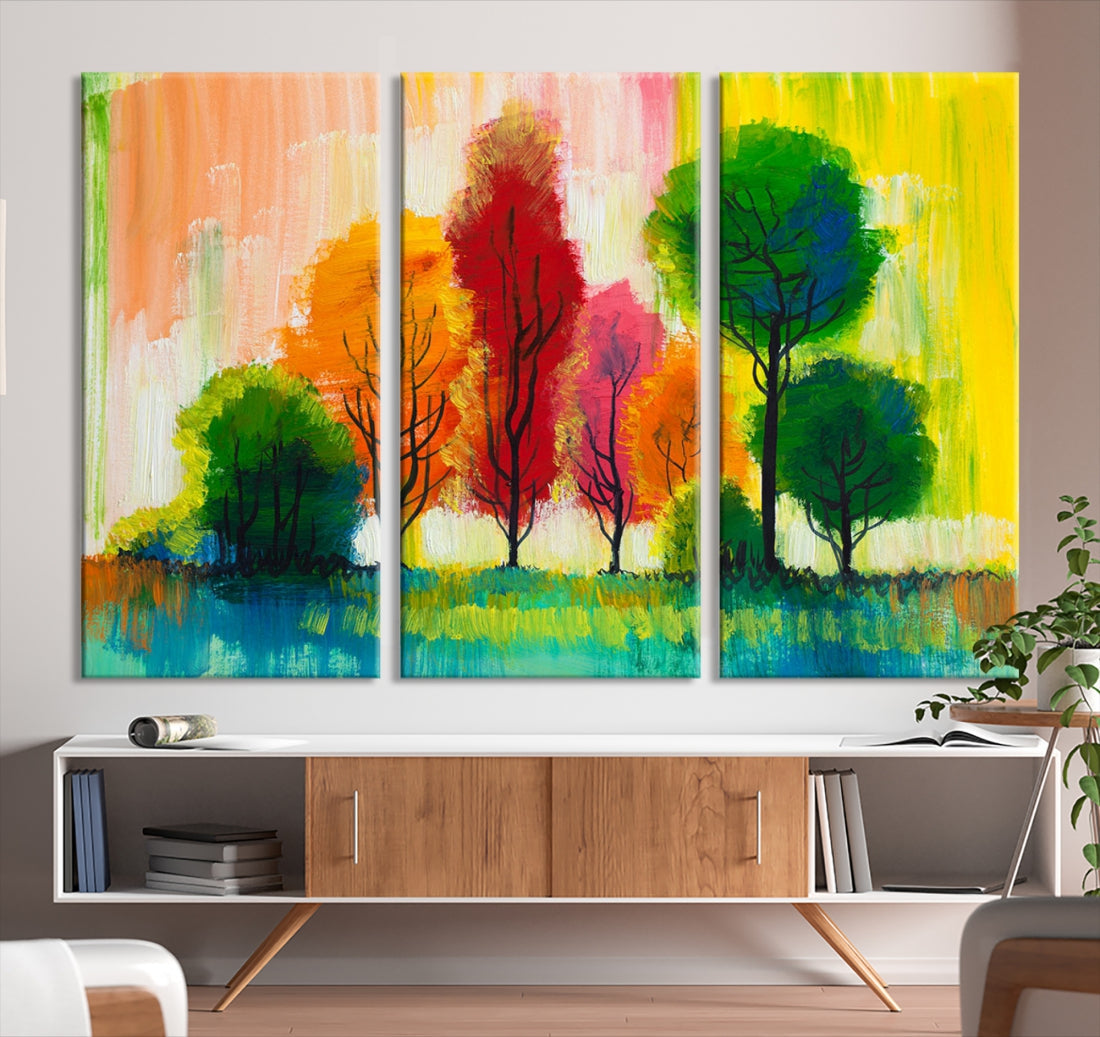 Modern Abstract Colorful Trees Wall Art Canvas Print Soft Apartment Decor