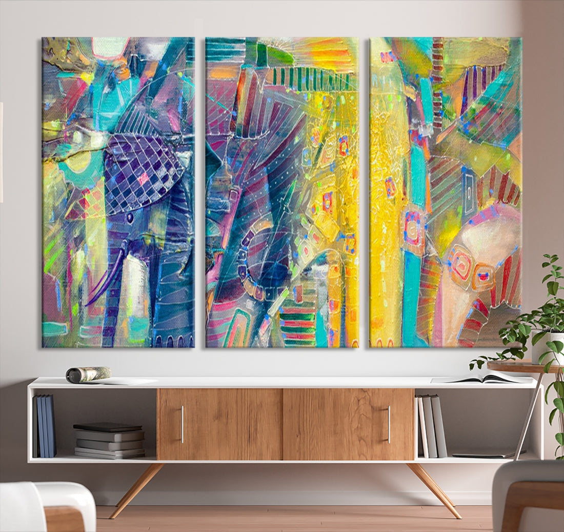 Abstract Indian Elephant Wall Art Canvas Print Zen Home Spiritual Artwork
