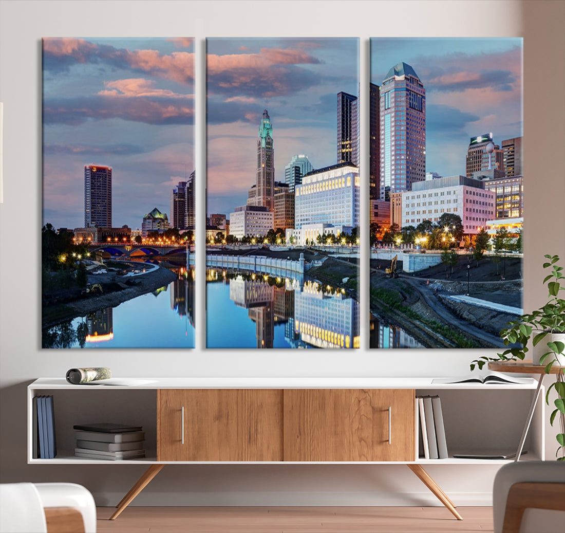 Columbus Sunset Skyline Cityscape View Large Wall Art Canvas Print