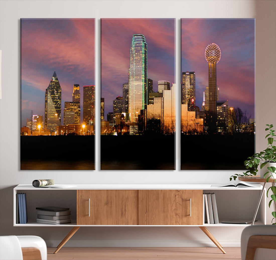 Cloudy Sunset Dallas Cityscape View Large Wall Art Canvas Print