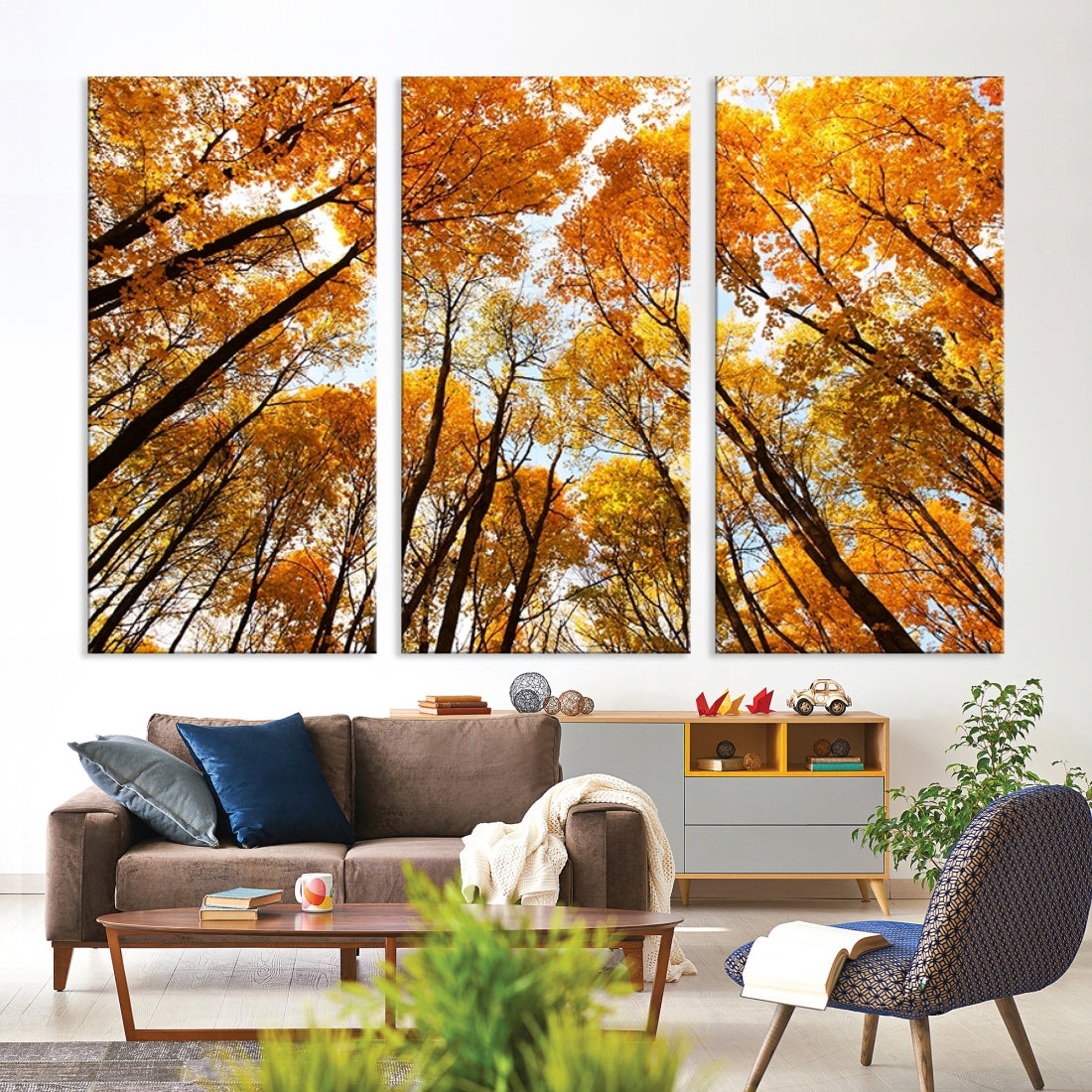 Large Wall Art Yellow Forest and Sky in Autumn Canvas Print