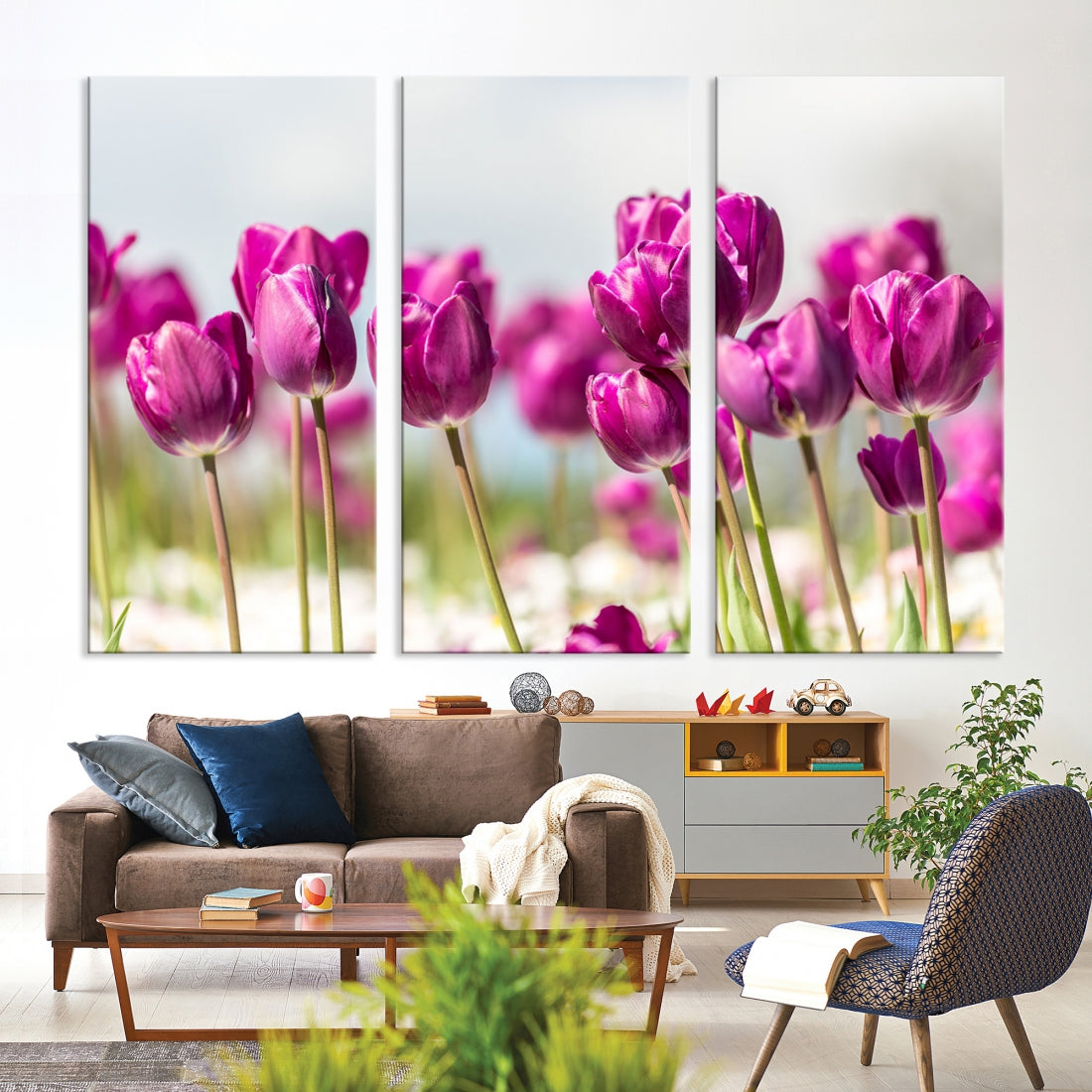 Purple Tulips Canvas Wall Art Print Flower Art Print Framed Ready to Hang Floral Canvas Art