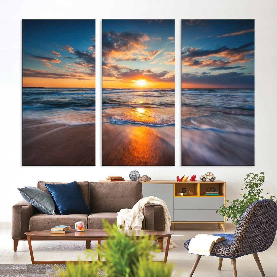 Soothing Sunset on Beach Extra Large Canvas Wall Art Giclee Print for Nursery Decor