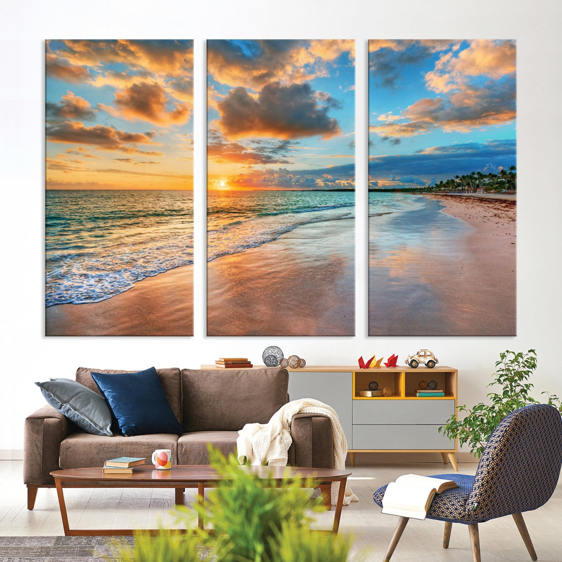 Sea Ocean Coastal Sunset Beach Wall Art Canvas Print