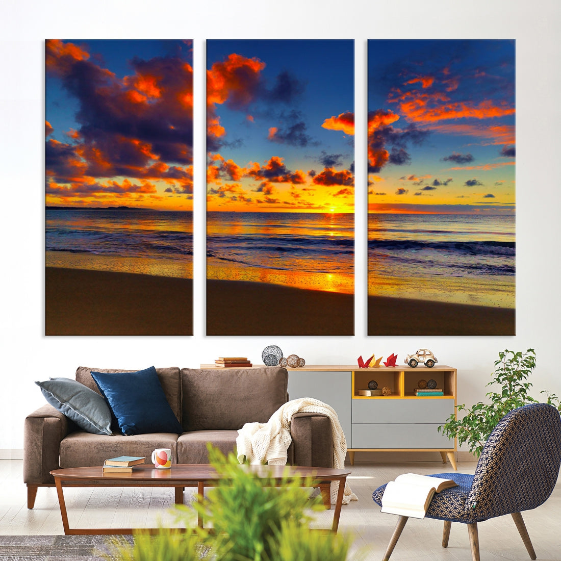 Marvellous Sunset Ocean Beach Landscape Wall Art Canvas Print