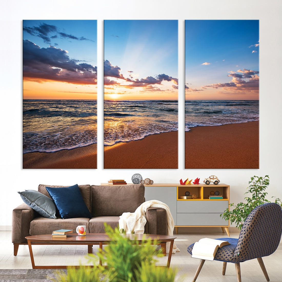 Sunset on Tropical Beach Ocean Nature Landscape Large Canvas Art Print for Office Decor