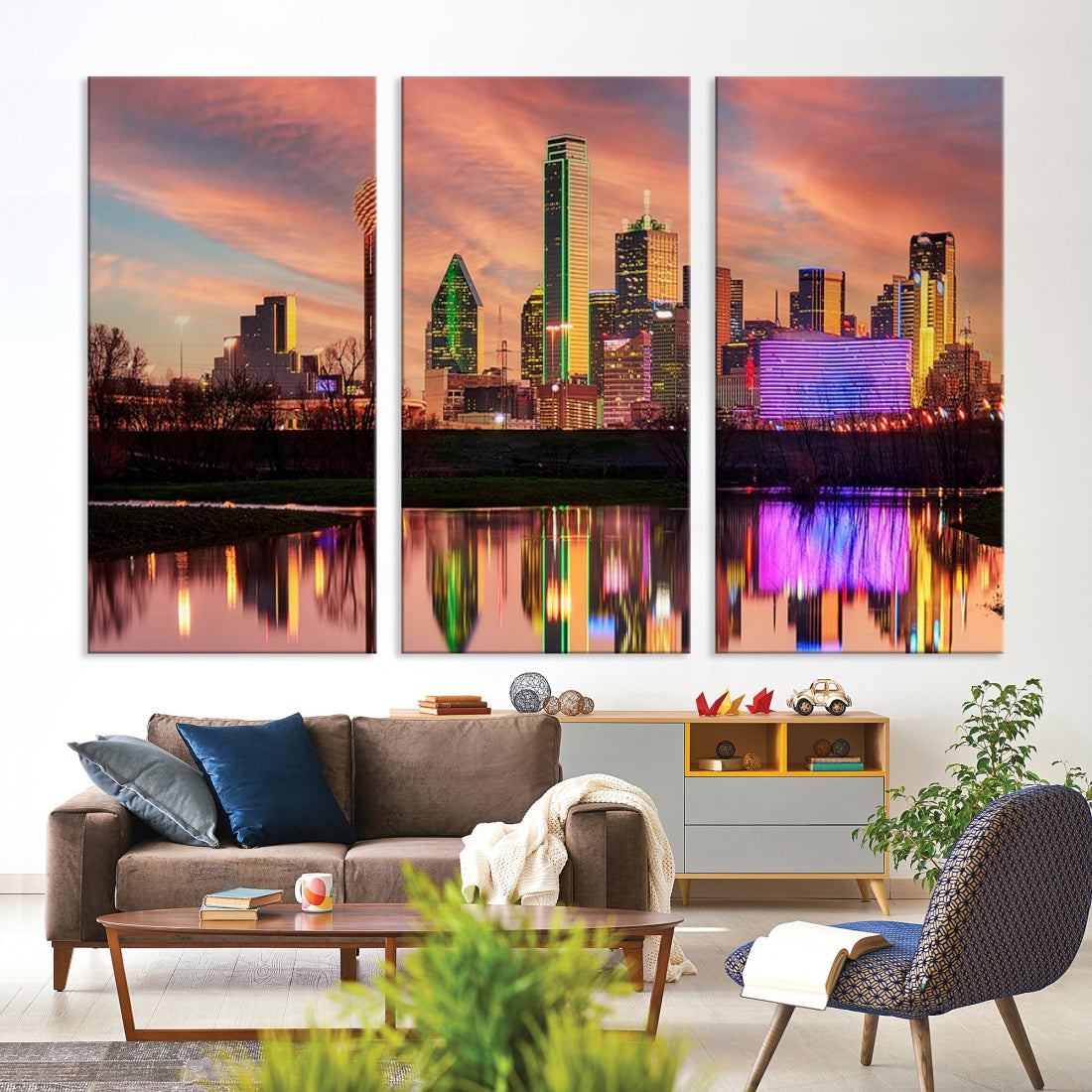 Colorful Dallas Sky Photo Print Sunset Skyline Wall Art Print Apartment Decor