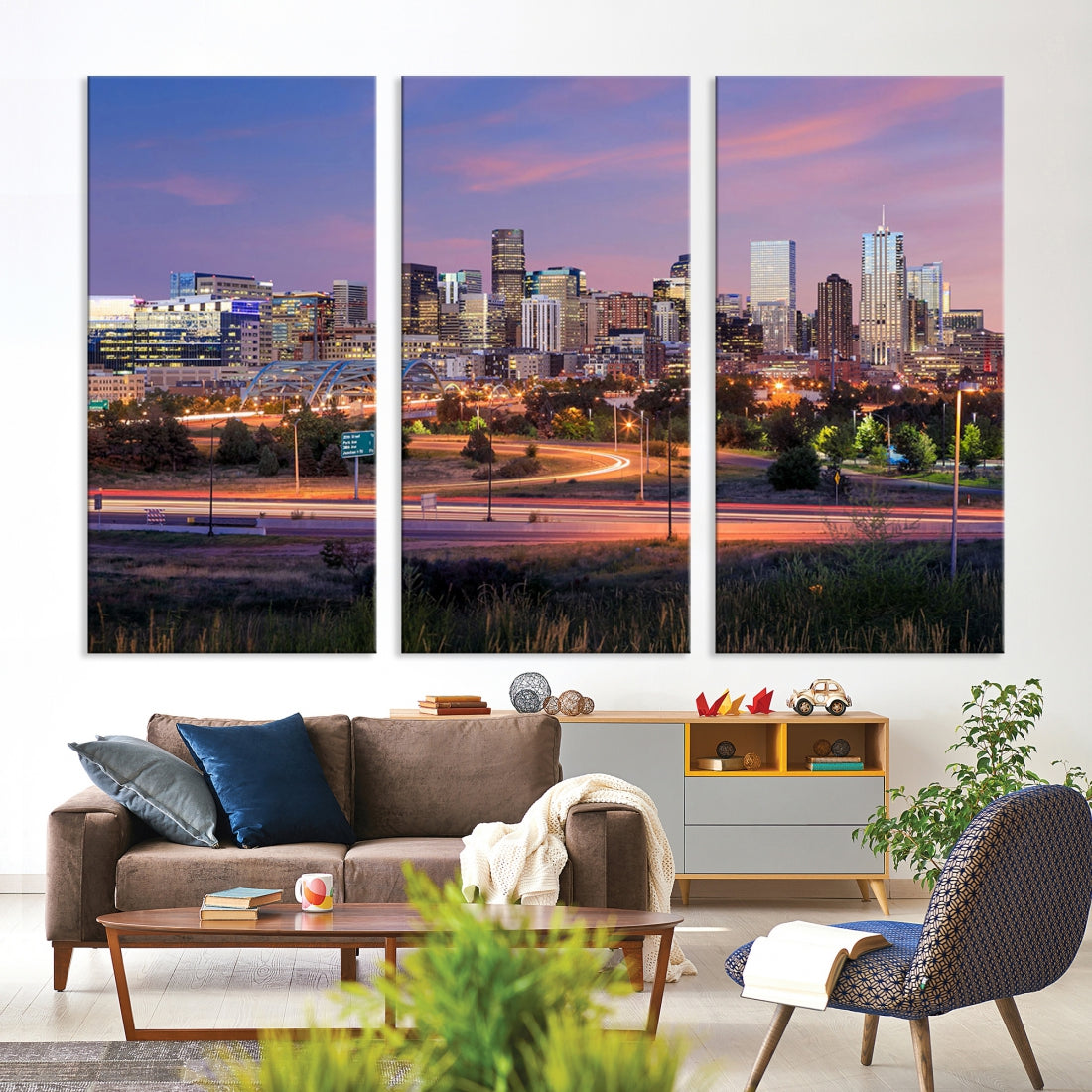 Denver Sunset Skyline Cityscape Large Wall Art Canvas Print