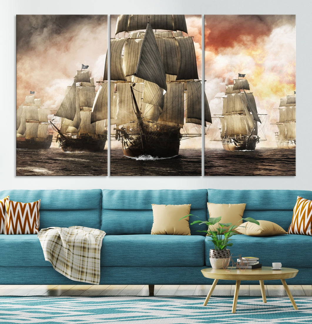 Pirate Fleet Canvas Wall Art Print Pirate Ships Art Framed Wall Decor