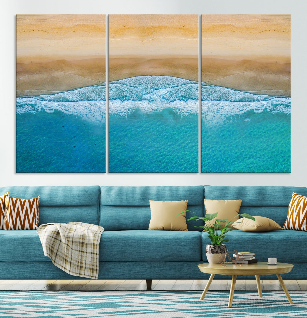 Large Aerial Beach Canvas Wall Art Print Aerial Ocean Photography Art Beach Art Nautical Art Framed Ready to Hang