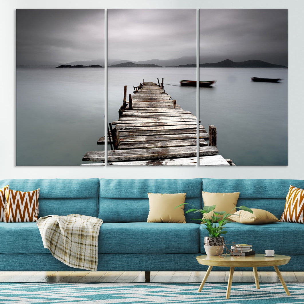 Wooden Pier Canvas Wall Art Print Beach Landscape Artwork for Living Room Home Decor