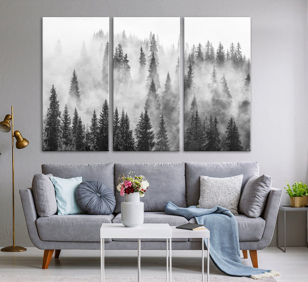 Bring the Winter Wonder of a Misty Foggy Forest with Clouds & Mountains to Your Home with Our Nature Wall Art Canvas
