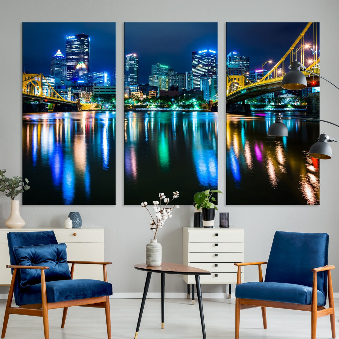 Downtown Pittsburgh at Night Canvas Wall Art Towers Skyline Canvas Print