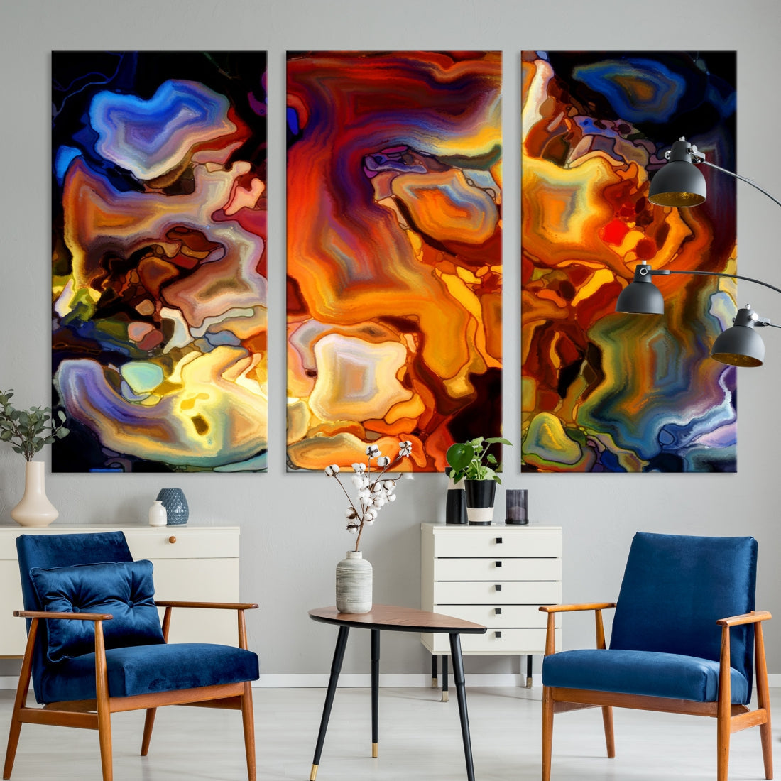 Abstract Flames Canvas Wall Art Print Contemporary Marble Wall Decor