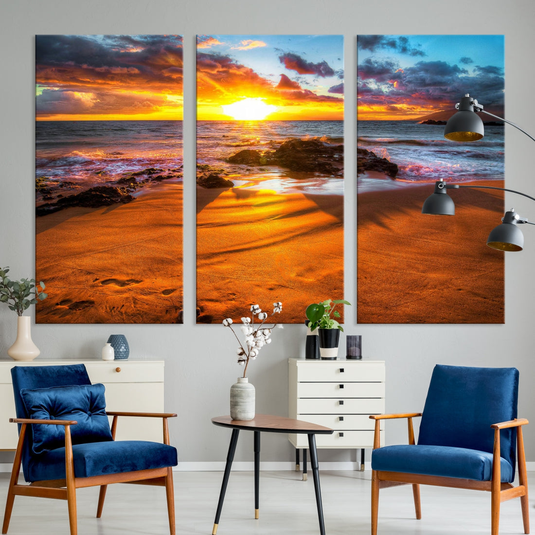 Thrilling Ocean Sunset from Beach Large Canvas Art Print for Wall Decor